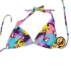 This is a Buc-ee's colorful cartoon print bikini top size large new with tags